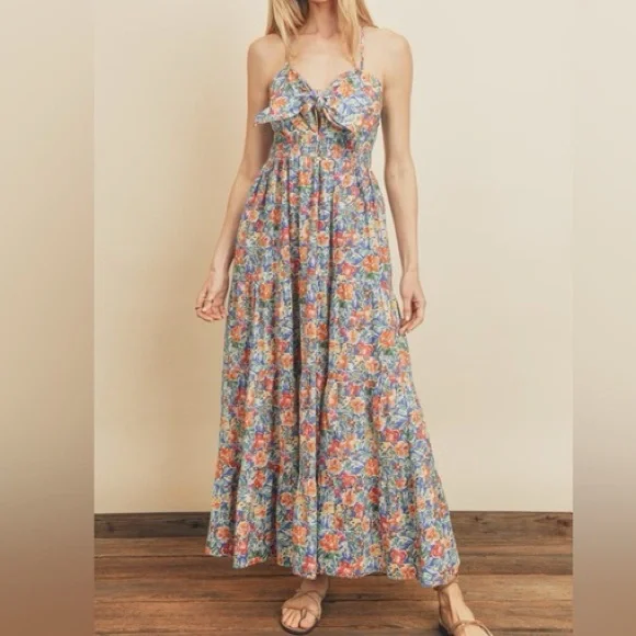 Dress Forum Floral Tie-Front Midi Dress Sz L